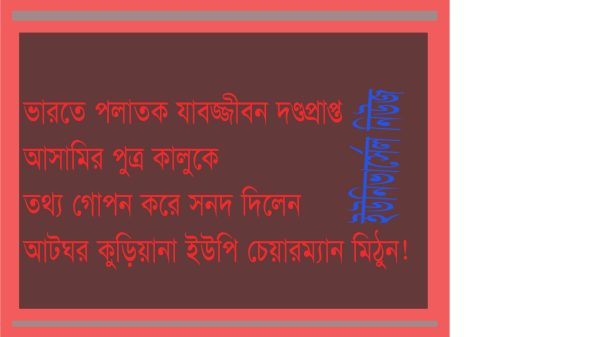 ভারতে পলাতক যাবজ্জীবন দণ্ডপ্রাপ্ত আসামির পুত্র কালুকে তথ্য গোপন করে সনদ দিলেন আটঘর কুড়িয়ানা ইউপি চেয়ারম্যান মিঠুন!