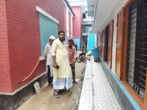 মসজিদে চলাচলের রাস্তা টাইলস করণের কাজ চলছে